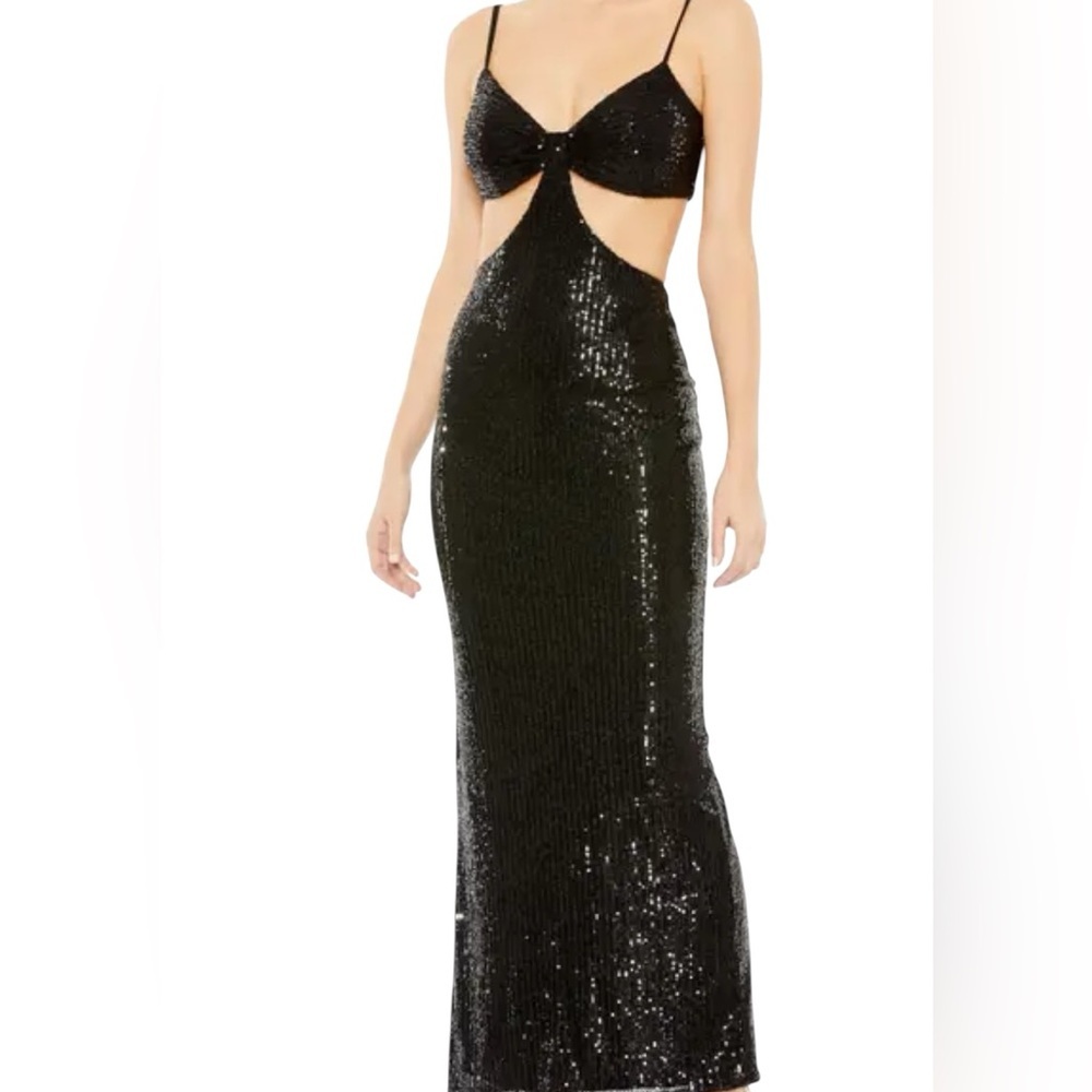 Mac Duggal Cutout Waist Sequin Sleeveless Open Back Long Dress Black Size 2 NWT